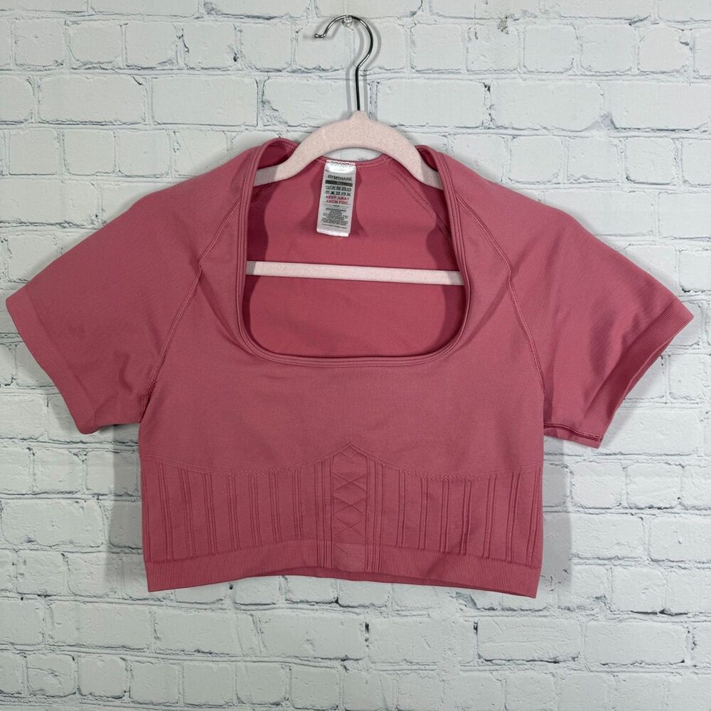 Gymshark Corset Seemless Crop Top Women XL Pink Crop Top Short Sleeve Athletic
